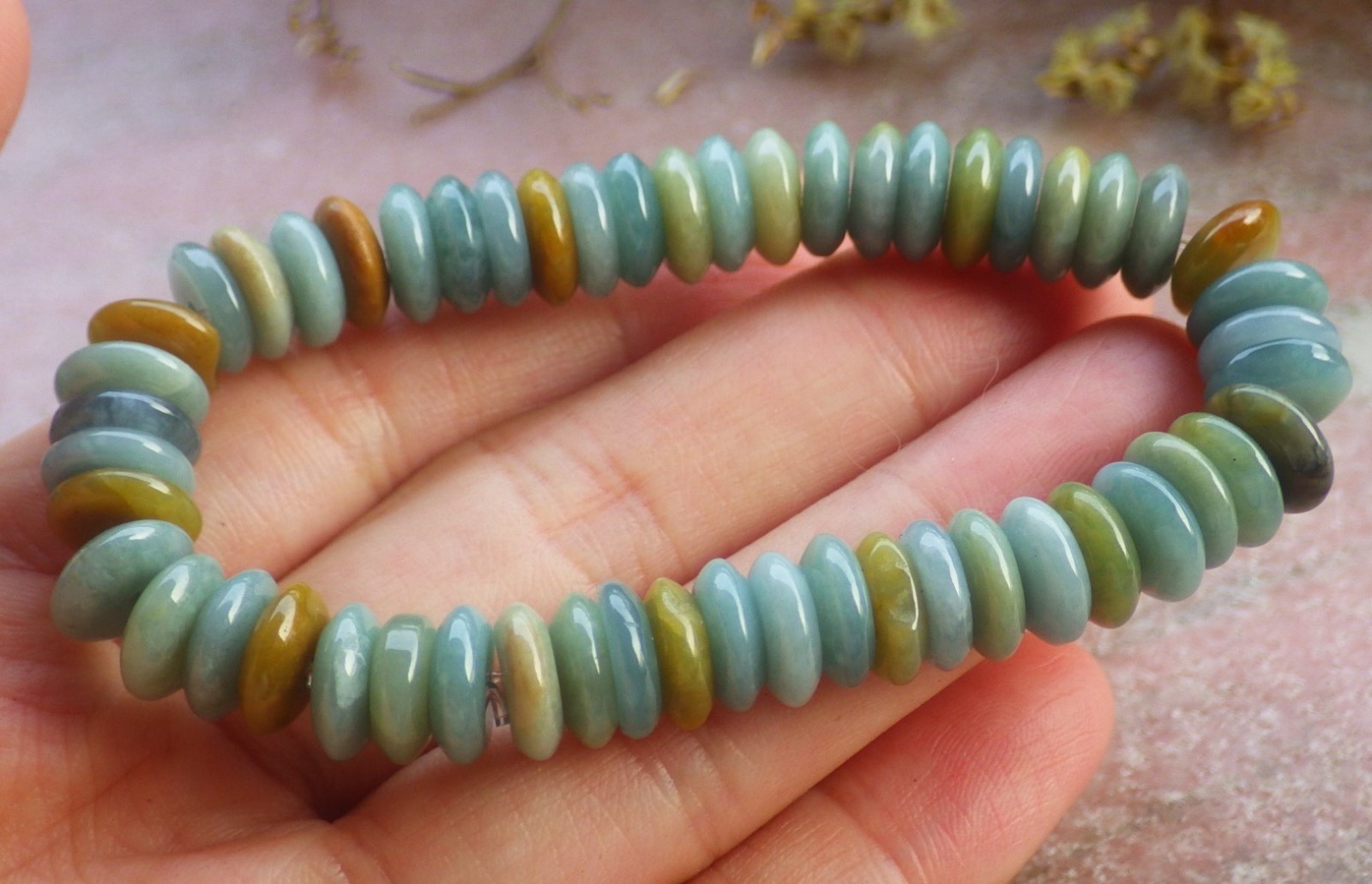 1 piece Yellow A JADE Jadeite Beads Bangle Circle Bracelet 6.5 inches 732670