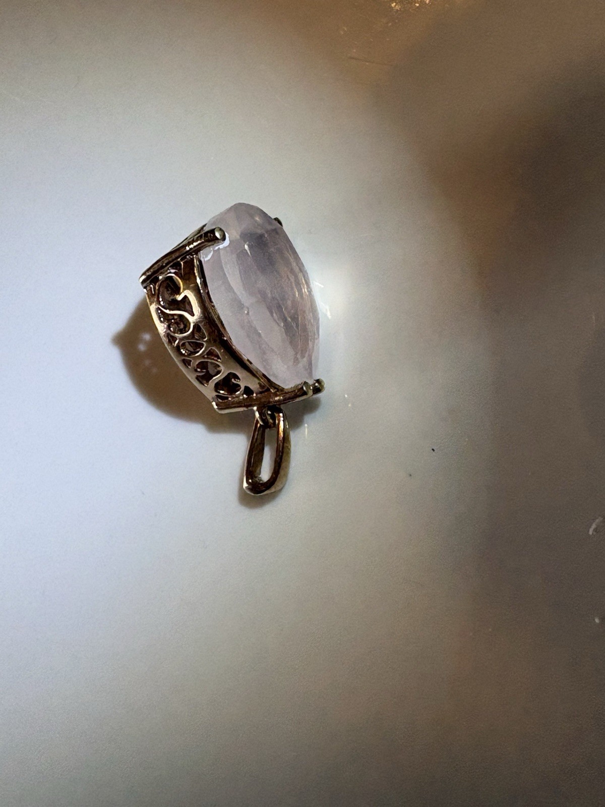 Vintage Karis Teardrop Crystal Prong-Set Charm Pendant, Gold Bond/Tone Metal