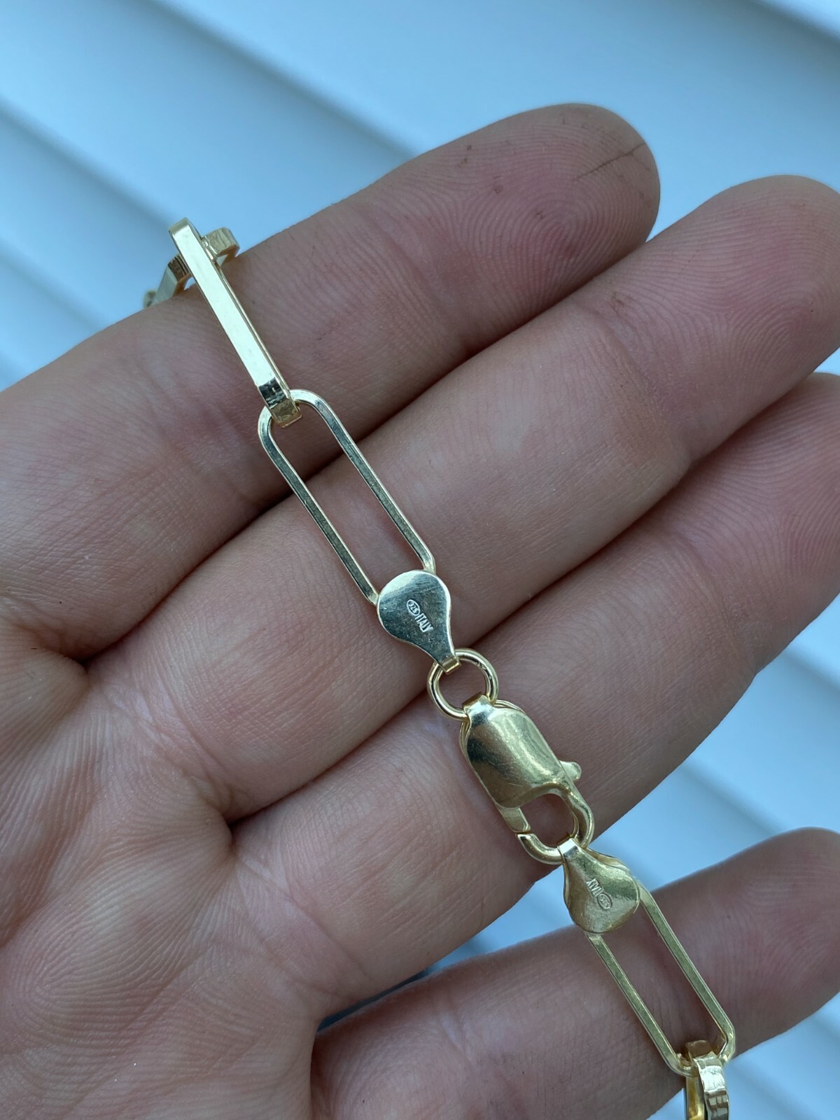 14k Gold Plated Solid 925 Silver Paperclip Chain Bracelet 7mm Necklace Italy