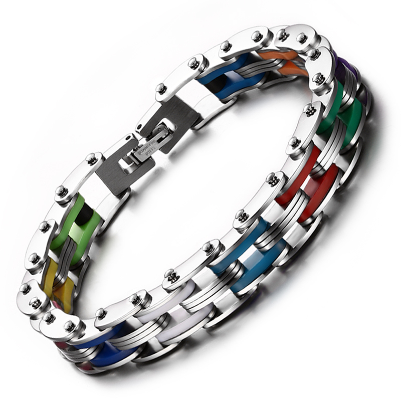 Pride Shack – Rainbow Steel Chain Bike Gear Bracelet – LGBT Lesbian Gay Pride