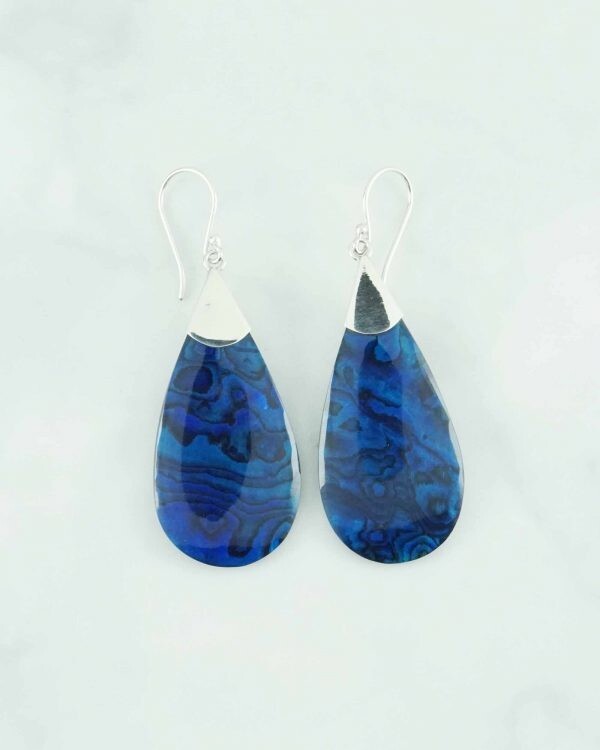 Teardrop Blue Abalone Paua Shell Handmade 925 Sterling Silver Earrings NEW!