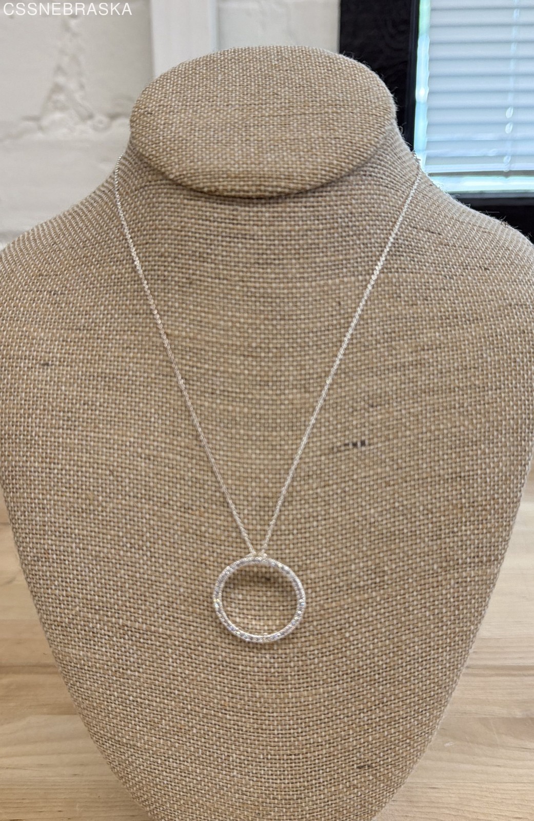 Sterling Silver 925 Clear CZ Open Circle Pendant Necklace 18″ Italy