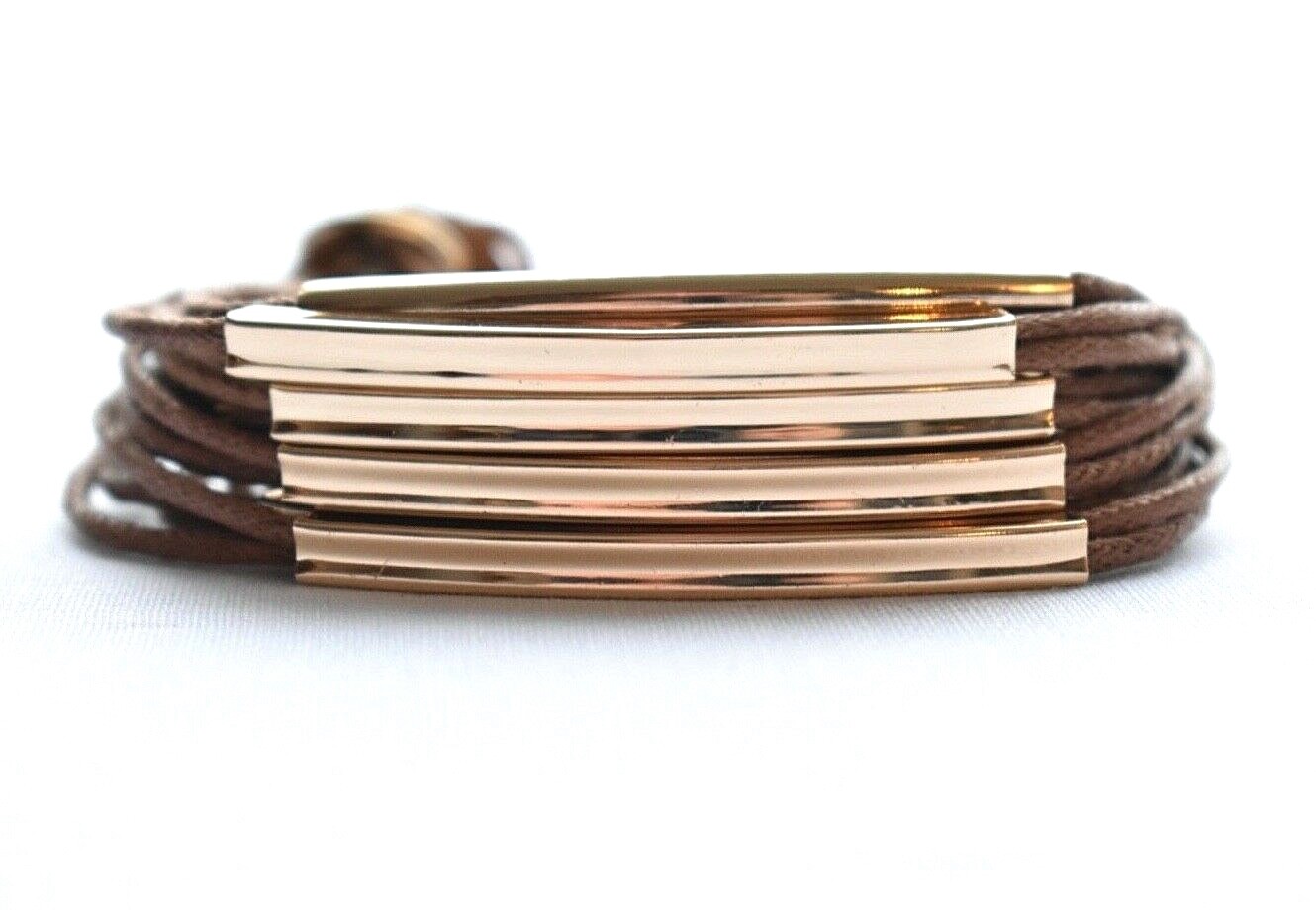 Leather Multi Strand Geometric Bangle Cuff Wrap Bracelet Boho Costume Jewelry 9″