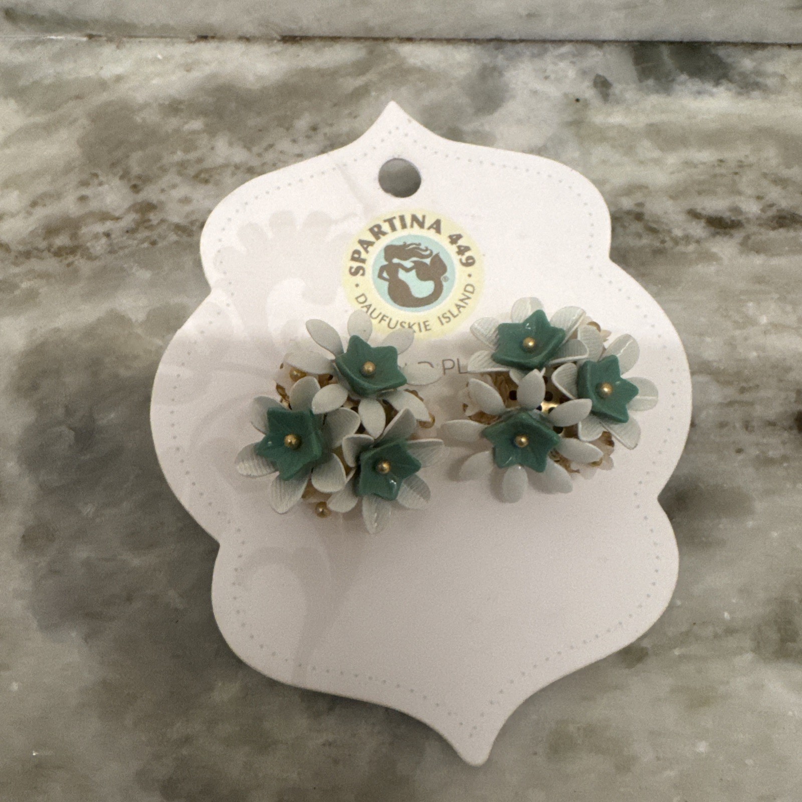SPARTINA 449 18K Gold Plated Green Pink White Flower Earrings – New on Card