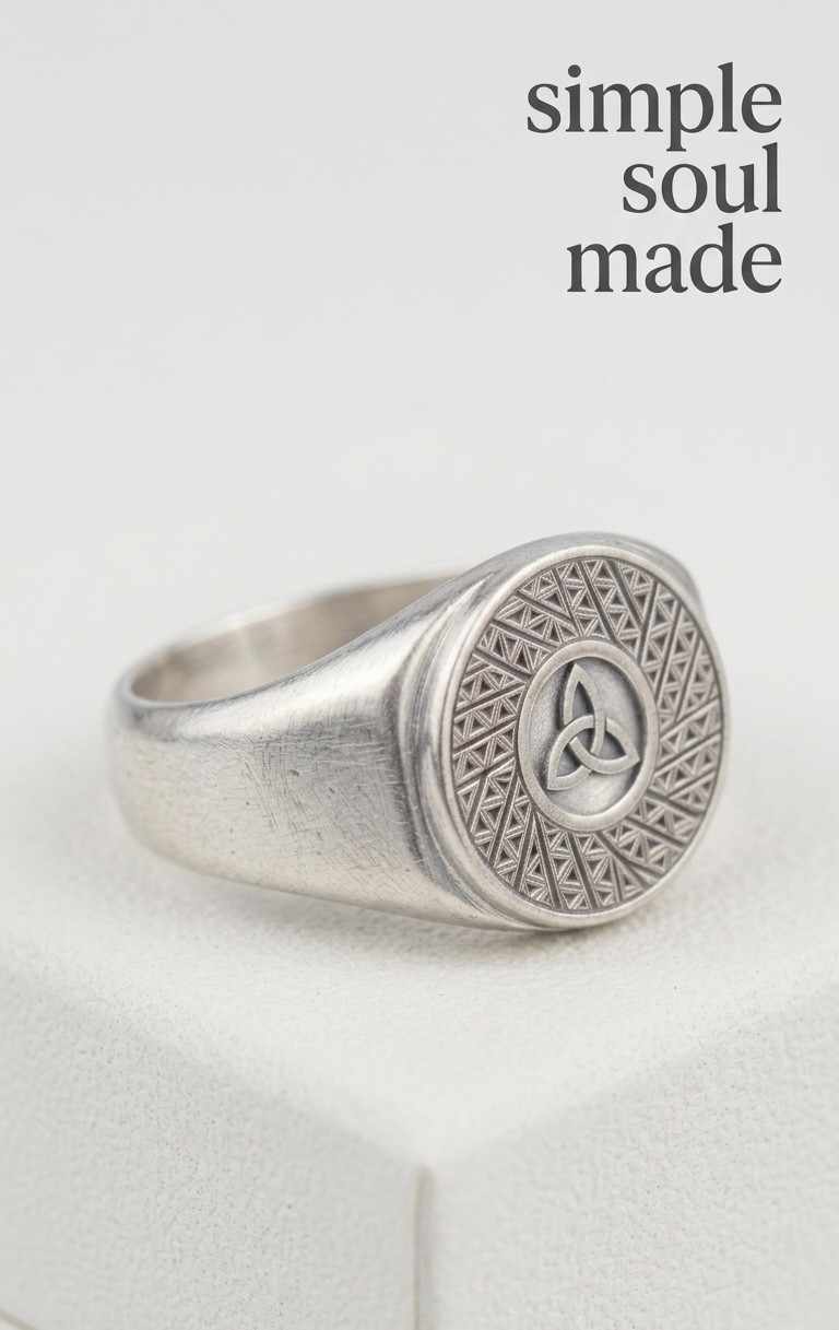 Fine Silver Celtic Trinity Knot Signet Ring Irish Triquetra Statement Jewelry