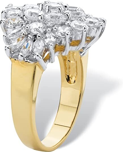 PalmBeach JEWELRY YELLOW GOLD-PLATED ROUND CUBIC ZIRCONIA CLUSTER RING,SIZE 7