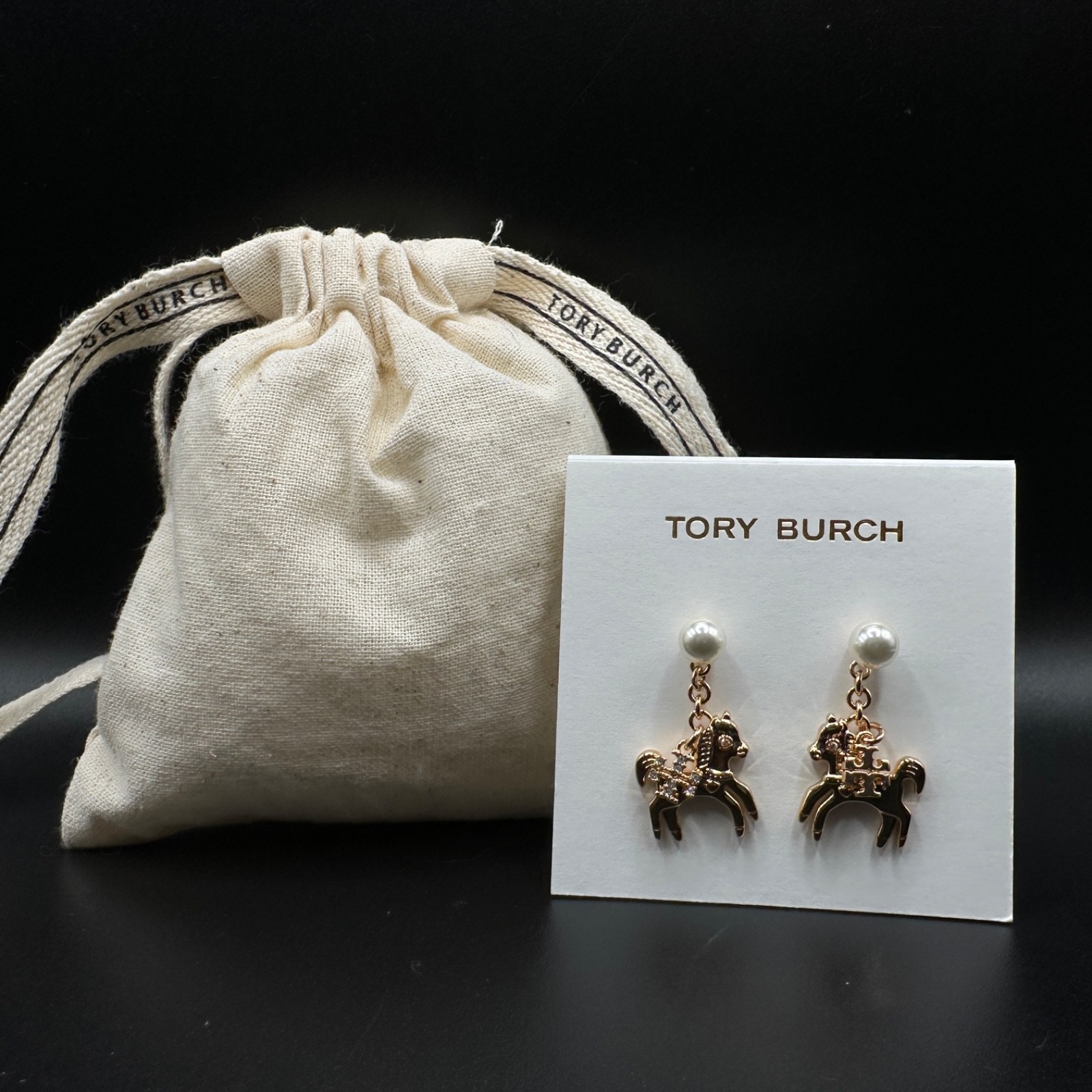 Tory Burch Curiosity Horse Charm Earrings | Giftable, New | Full Packaging