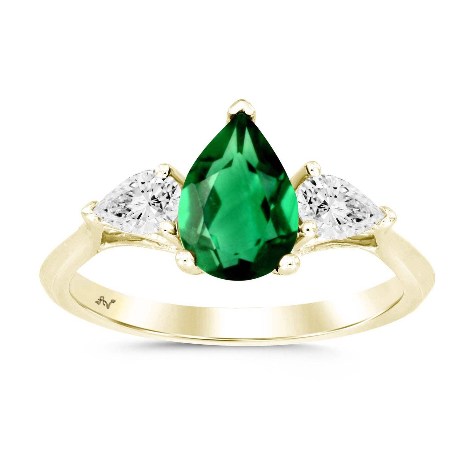 LADIES RING 1.62CT EMERALD/PEAR DIAMOND 14K YELLOW GOLD (CENTER STONE PEAR/EMERA
