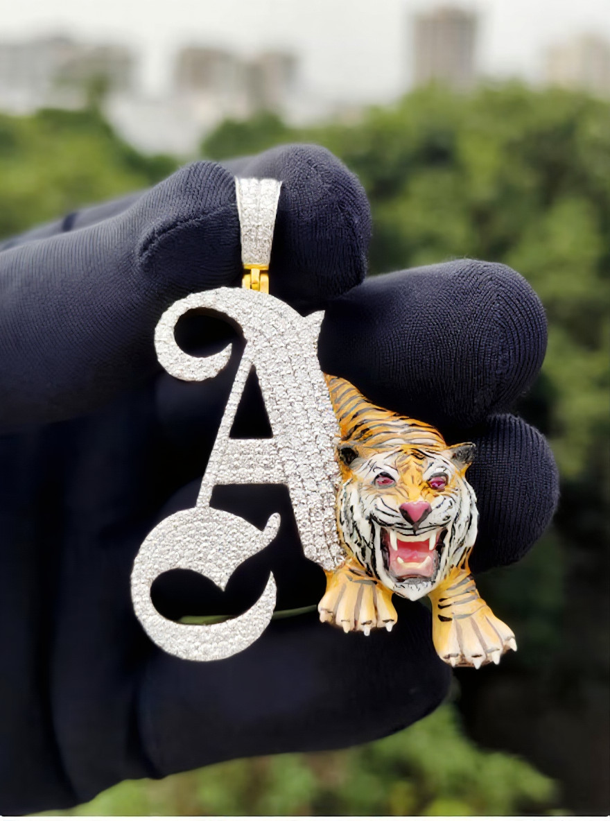 New Arrival New Year Gift For Him Initial Enamel Tiger Charm Pendant 925 Silver