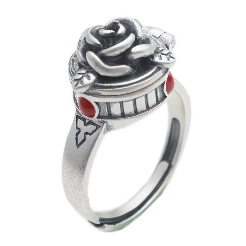 Retro Vintage Gothic Trendy Openable with Box Styles Rose Poison Adjustable Ring
