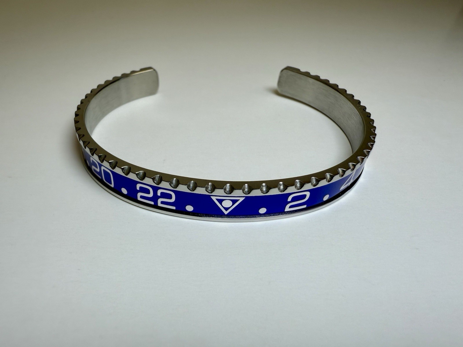 Red Blue Bezel Style Bangle Bracelet Stainless Steel