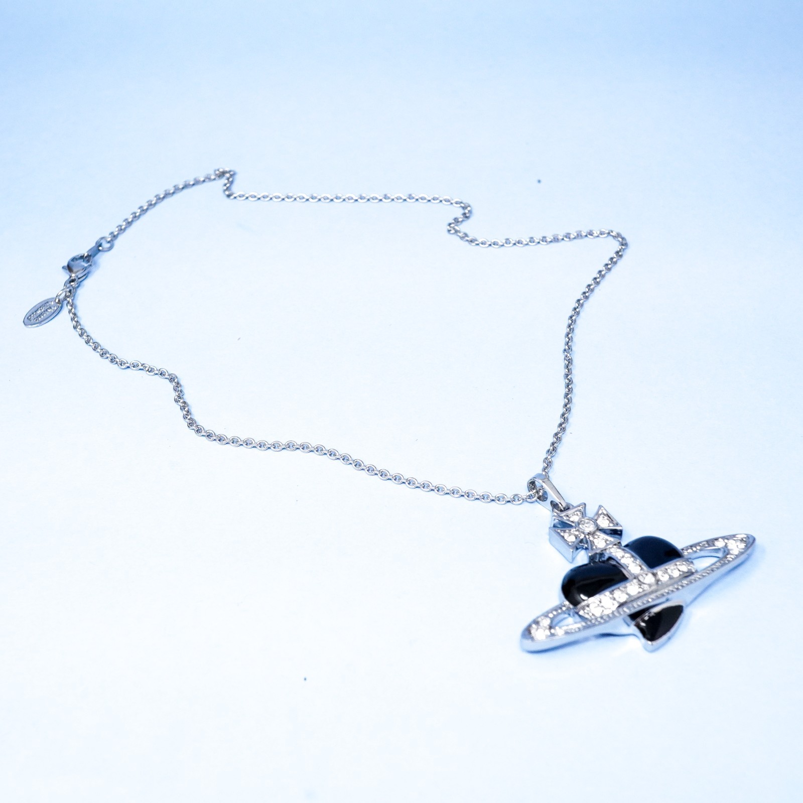 Vivienne Westwood Necklace Silver & Black Large Heart Orb Pendant With Gift Box