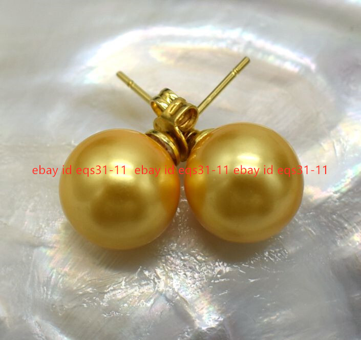 8/10/12/14mm Natural Multicolor Shell Pearl Round Beads Gold Stud Earrings