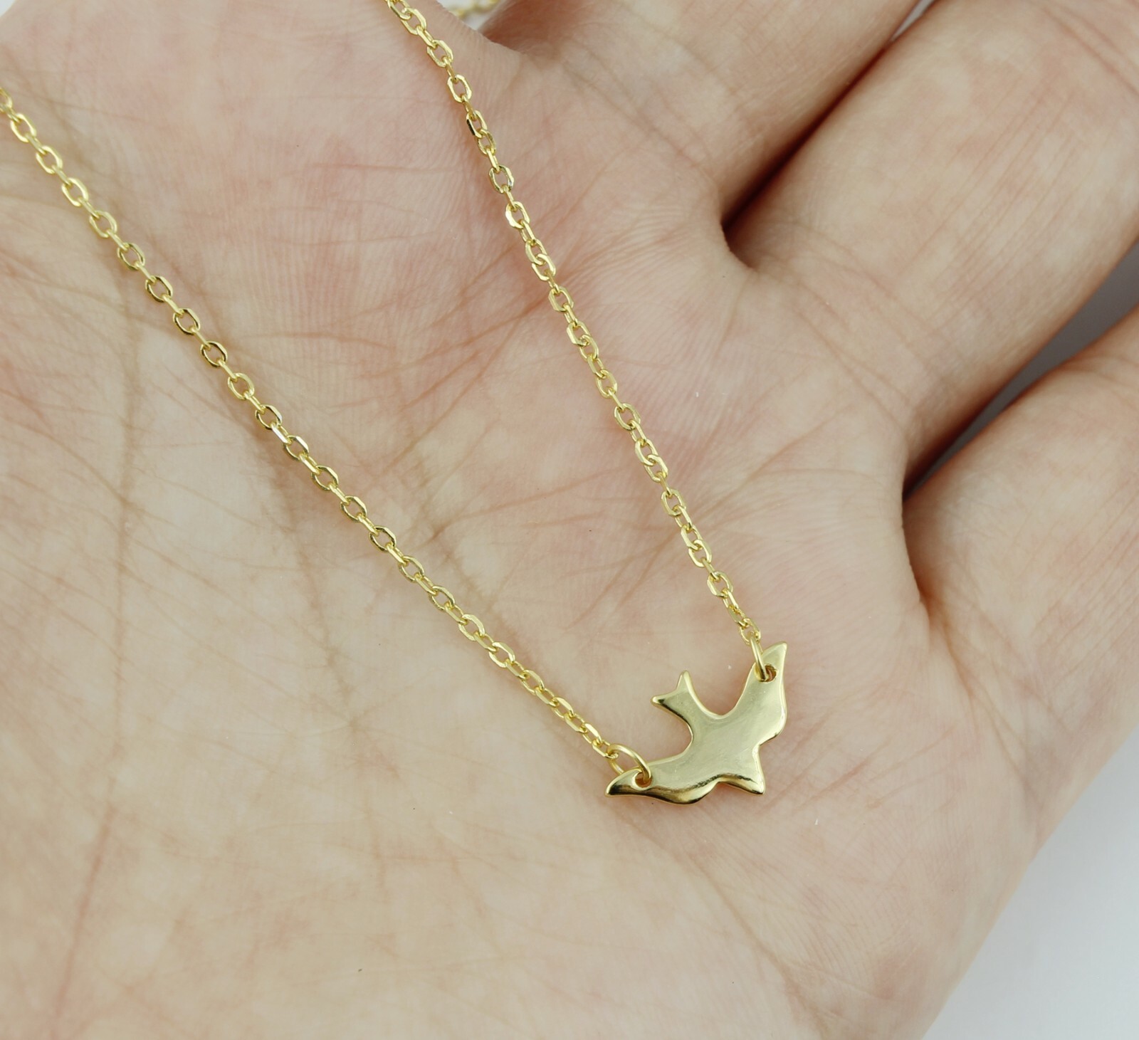 Women / Girl Gold Plated 925 Sterling Silver Bird Choker Chain Necklace 12-15″