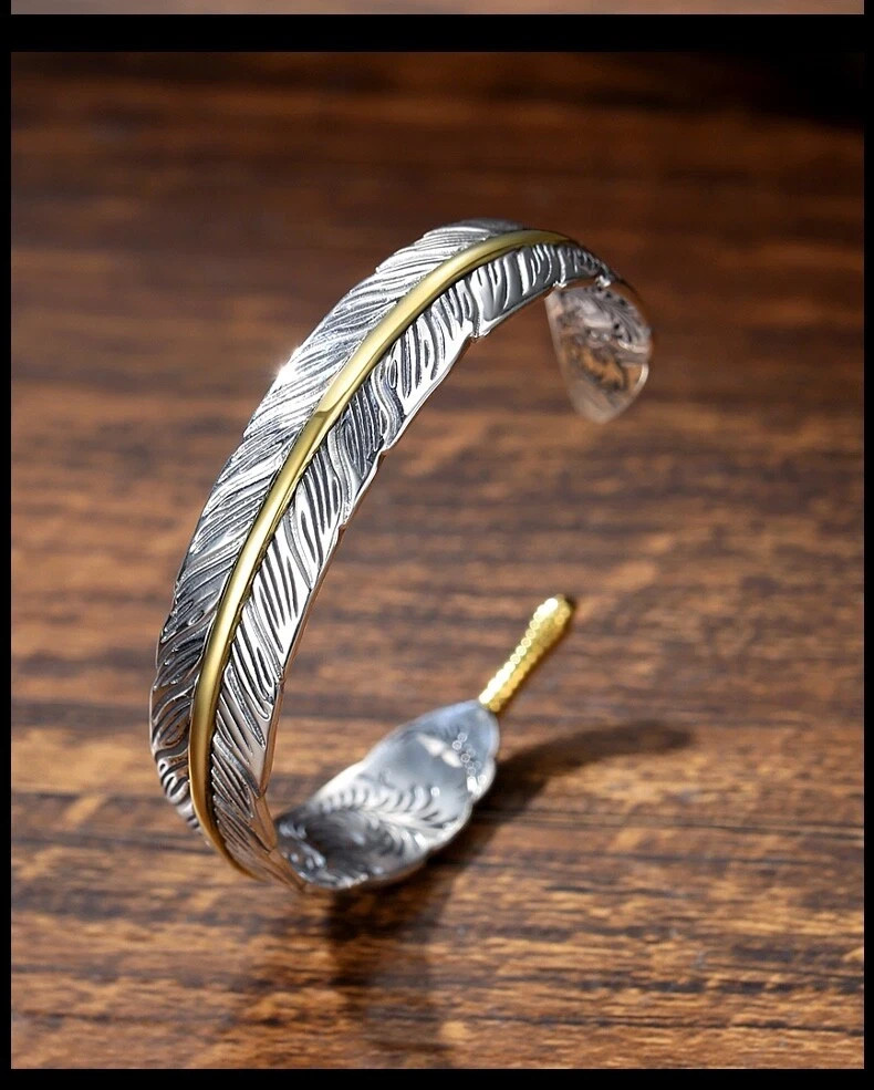 Vintage Feather Adjustable Men’s Bangle Cuff Bracelet Fashion Jewelry Handmade