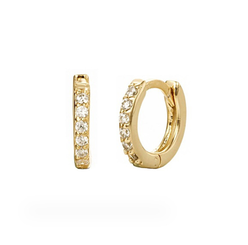 Men Women 14K Gold Plated CZ Round Huggie Hoop 15mm/0.6″ Earrings Gift P6