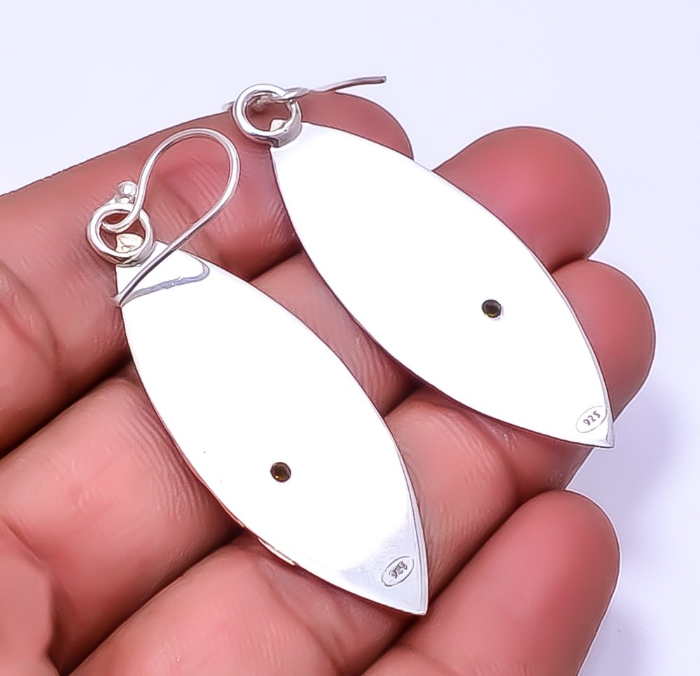 Lemon Quartz 925 Sterling Silver Handmade Two Tone Floral Earring 2.46″ E20