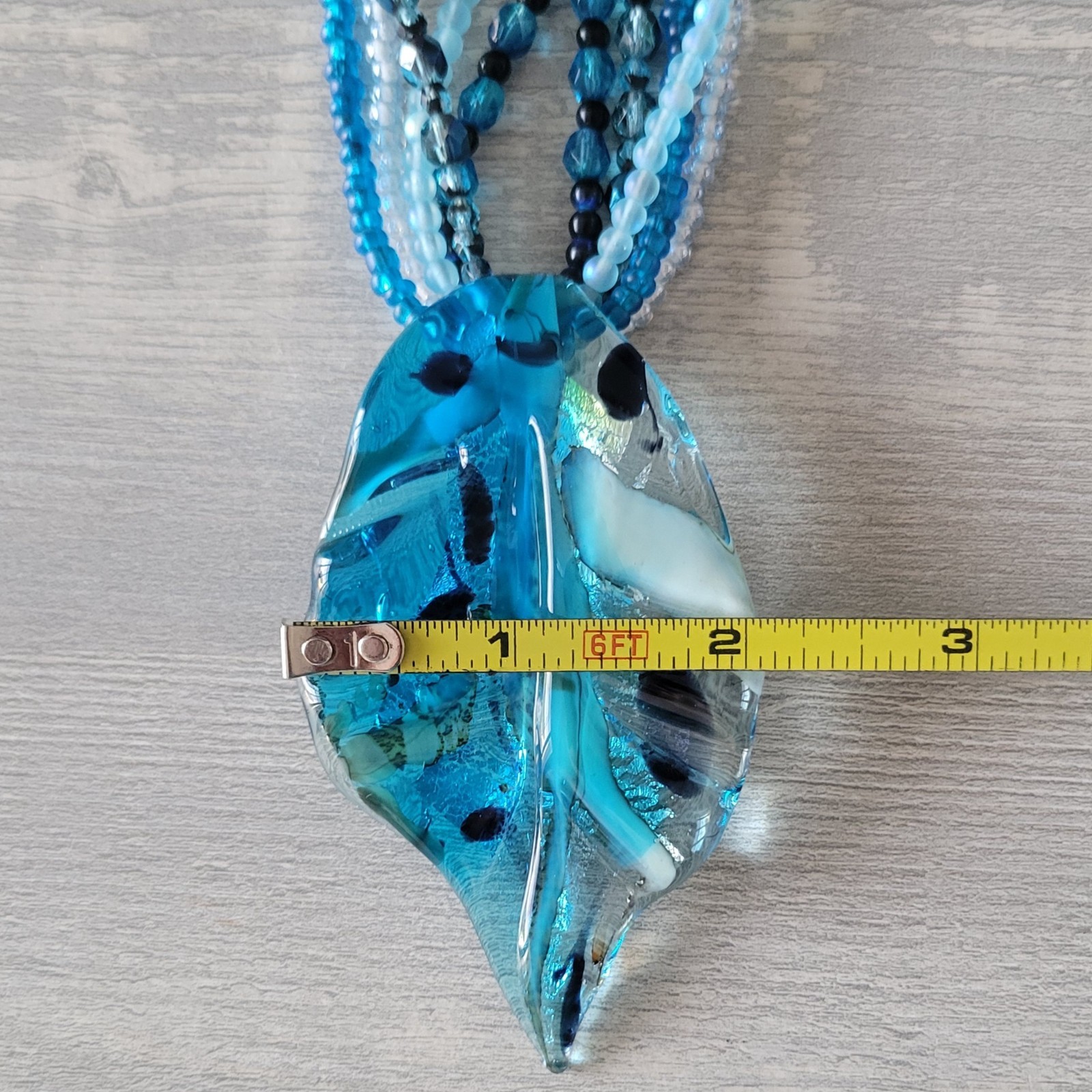Murano Italian Glass Large Pendant Bead Necklace 925 Clasp Blues * BEAUTIFUL *