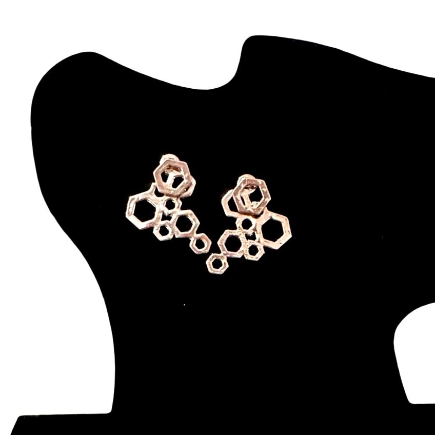 Hexagon Cluster Silver Tone Stud Earrings Geometric Design Modern NWOT