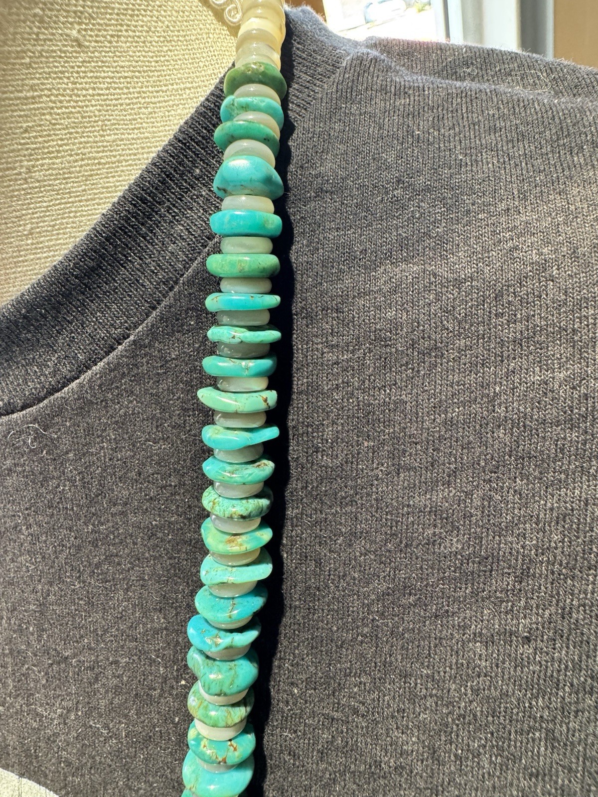 Vintage Turquoise & White Heishi Bead Necklace Southwestern Native Style 18”