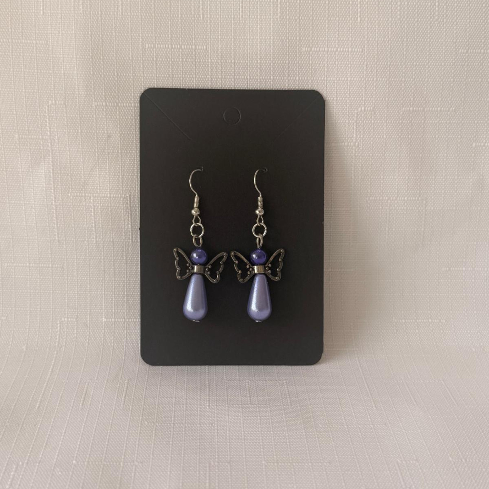 Angel Wing Earrings Silver Pearl Handmade Beaded Dangle Jewelry Gift
