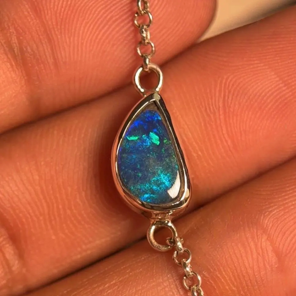 Natural Australian Opal Link Bracelet, Solid 925 Sterling Silver, Gift For Her