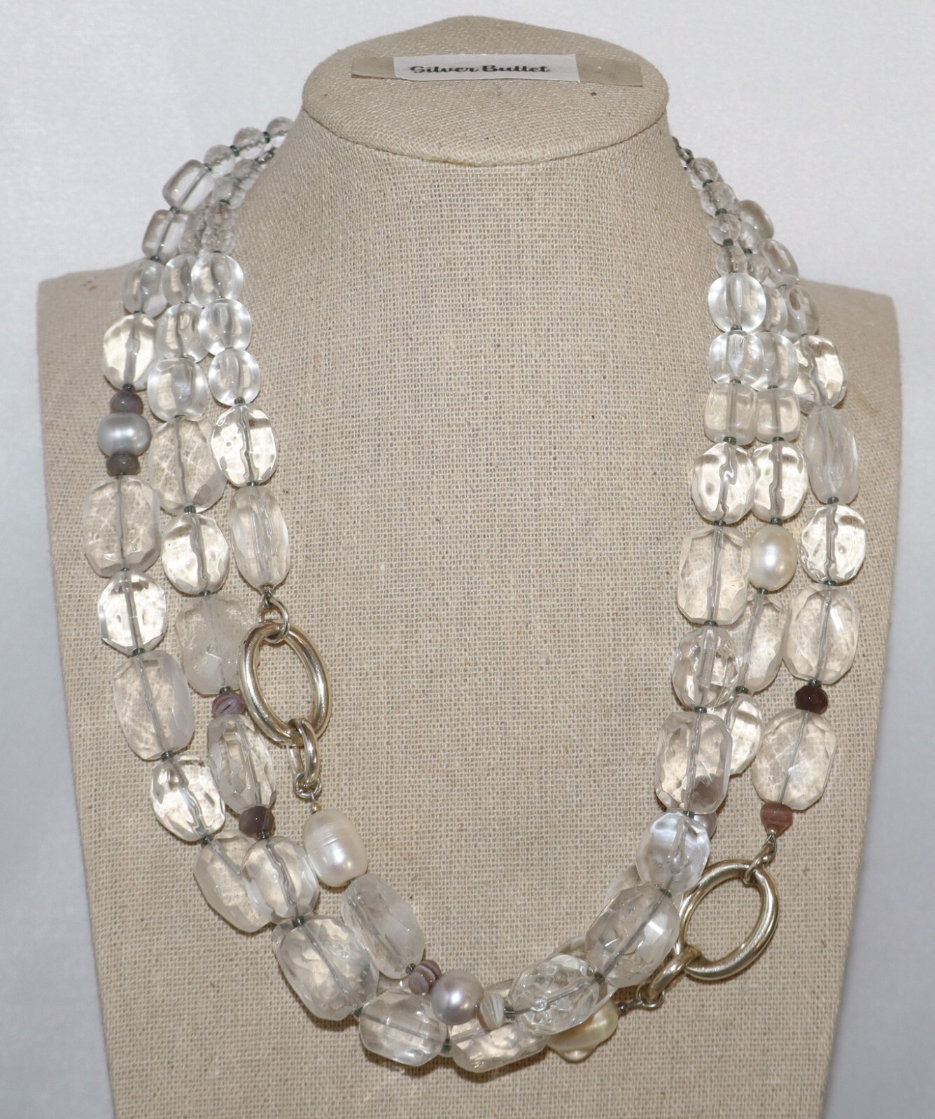 Silpada Sterling Silver 3 Strand Quartz, Pearl Agate “White Heat” Necklace N1789