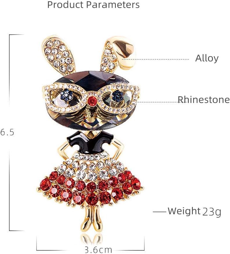 Rhinestone Lady Rabbit Brooch Pin for Women Girls Fashion Gold Plated Crystal Bu