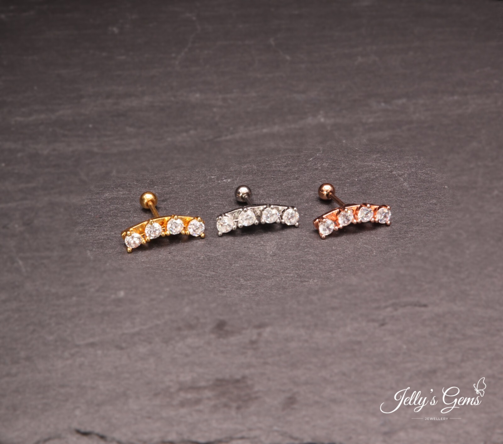 4 Stones Zirconia Gold Silver Cartilage Helix Lobe Tragus Conch 16G Earrings