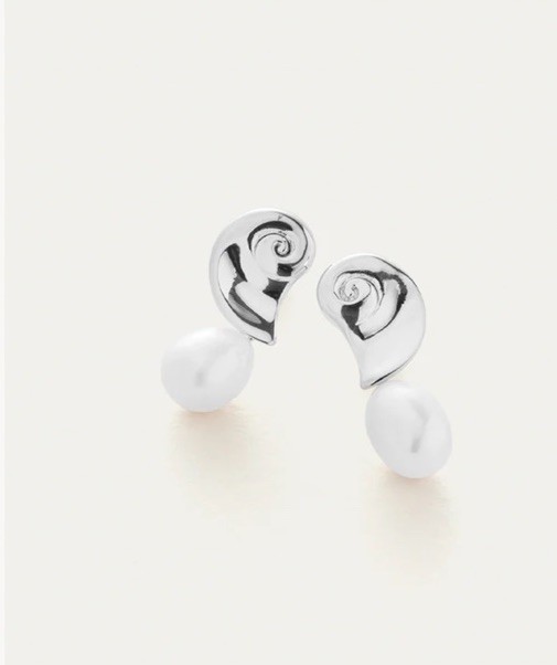 Jenny Bird Lucille Pearl Drop Earrings in High Polish Silver NIB $110