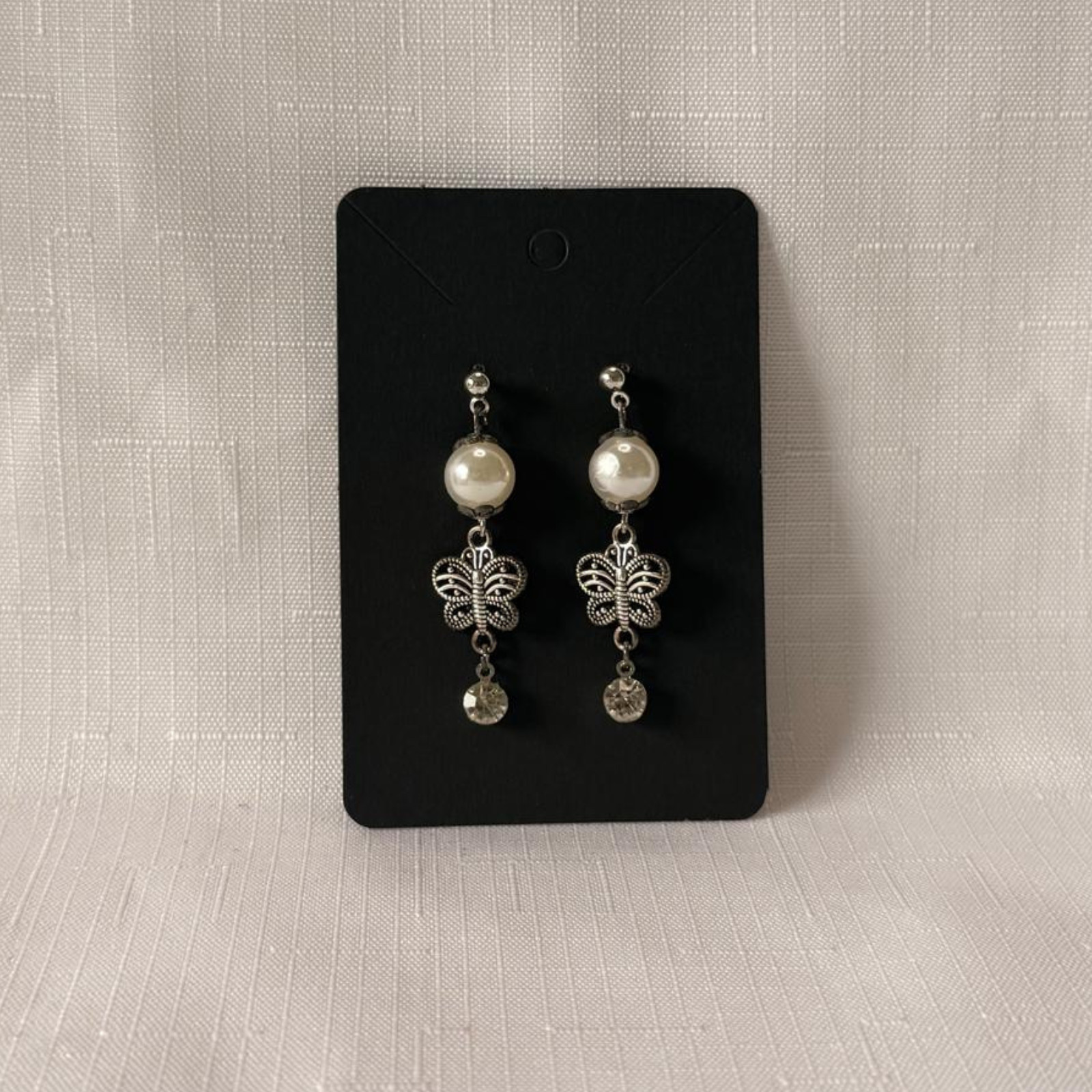 Angel Wing Earrings Silver Pearl Handmade Beaded Dangle Jewelry Gift