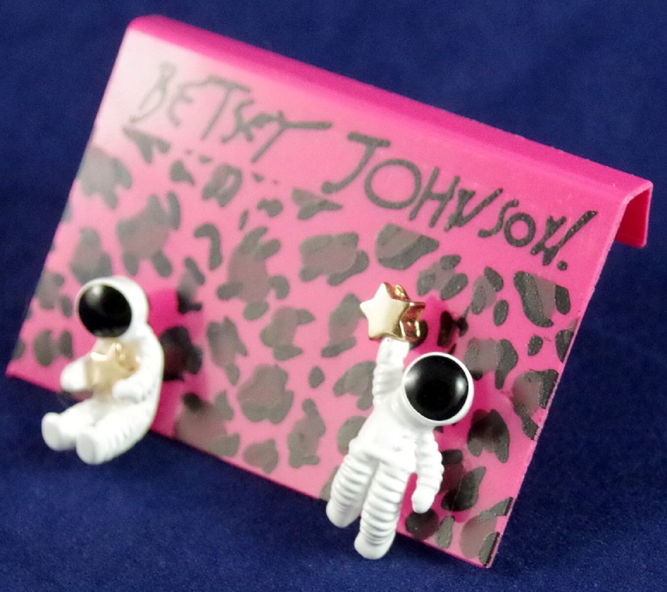 Cute! NEW BETSEY JOHNSON ASYMMETRICAL 3D NASA ASTRONAUT SPACEMAN STARS EARRINGS