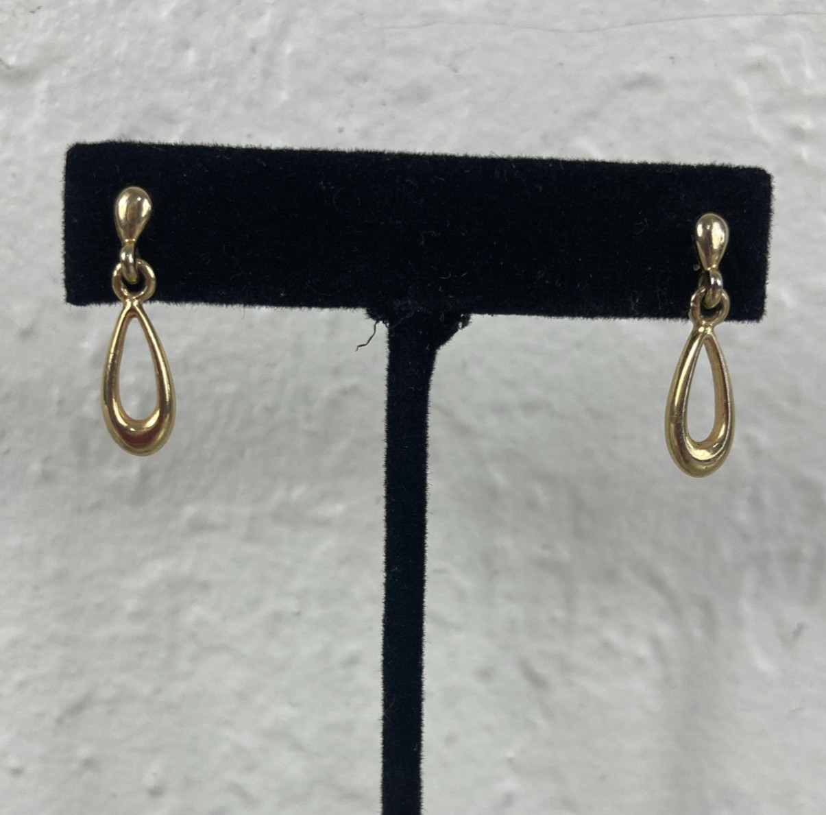 Goldtone Open Teardrop Post Earrings Small 1″ Long Dangle Drop For Pierced Ears