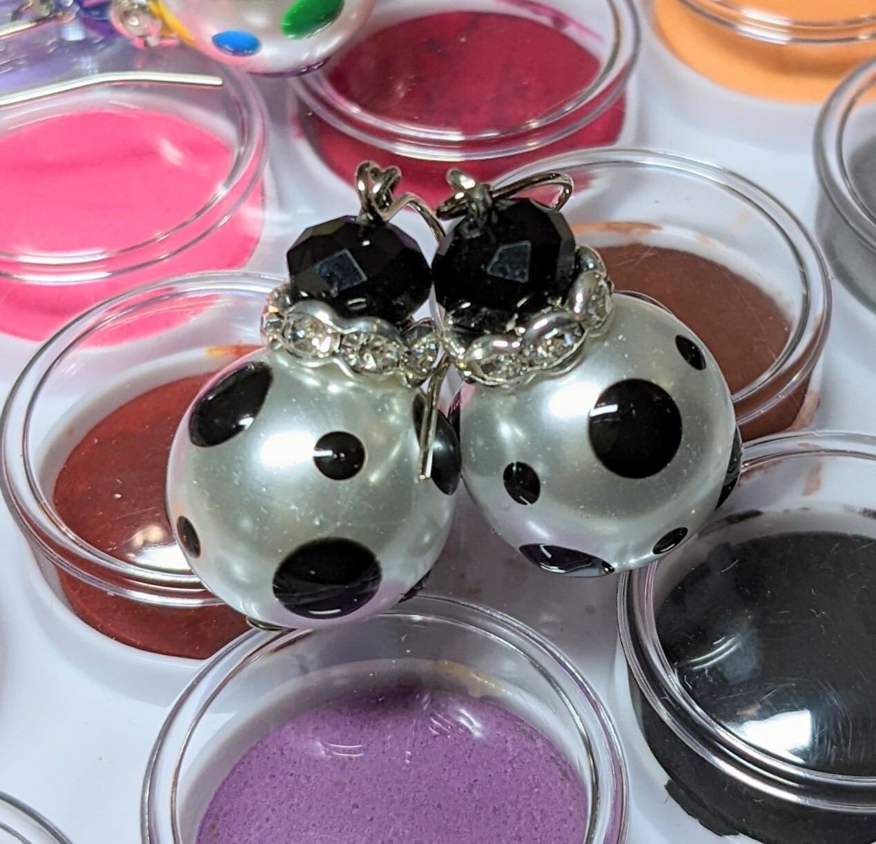 Black and White Polka Dot Earrings Pearl Jewelry Luxi Beaded Dangle Earrings