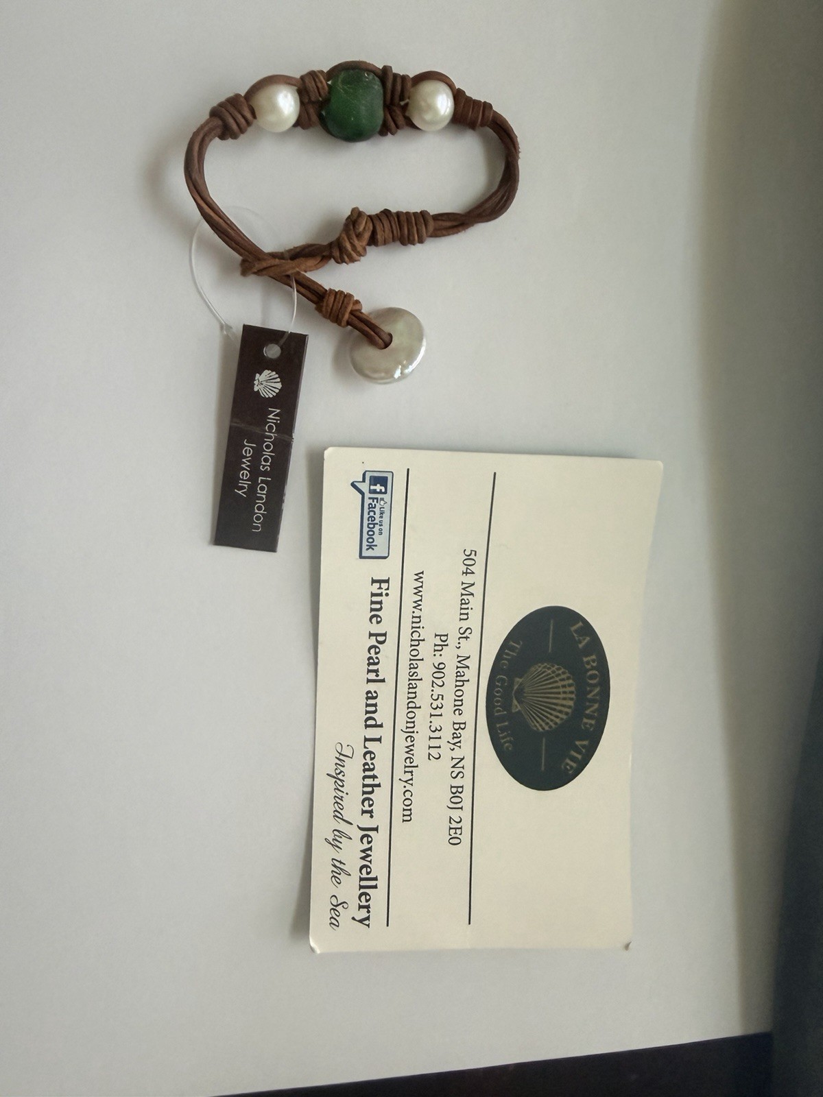 Nicholas Landon Handcrafted Leather Pearl Sea Glass Bracelet Boho Coastal NWT