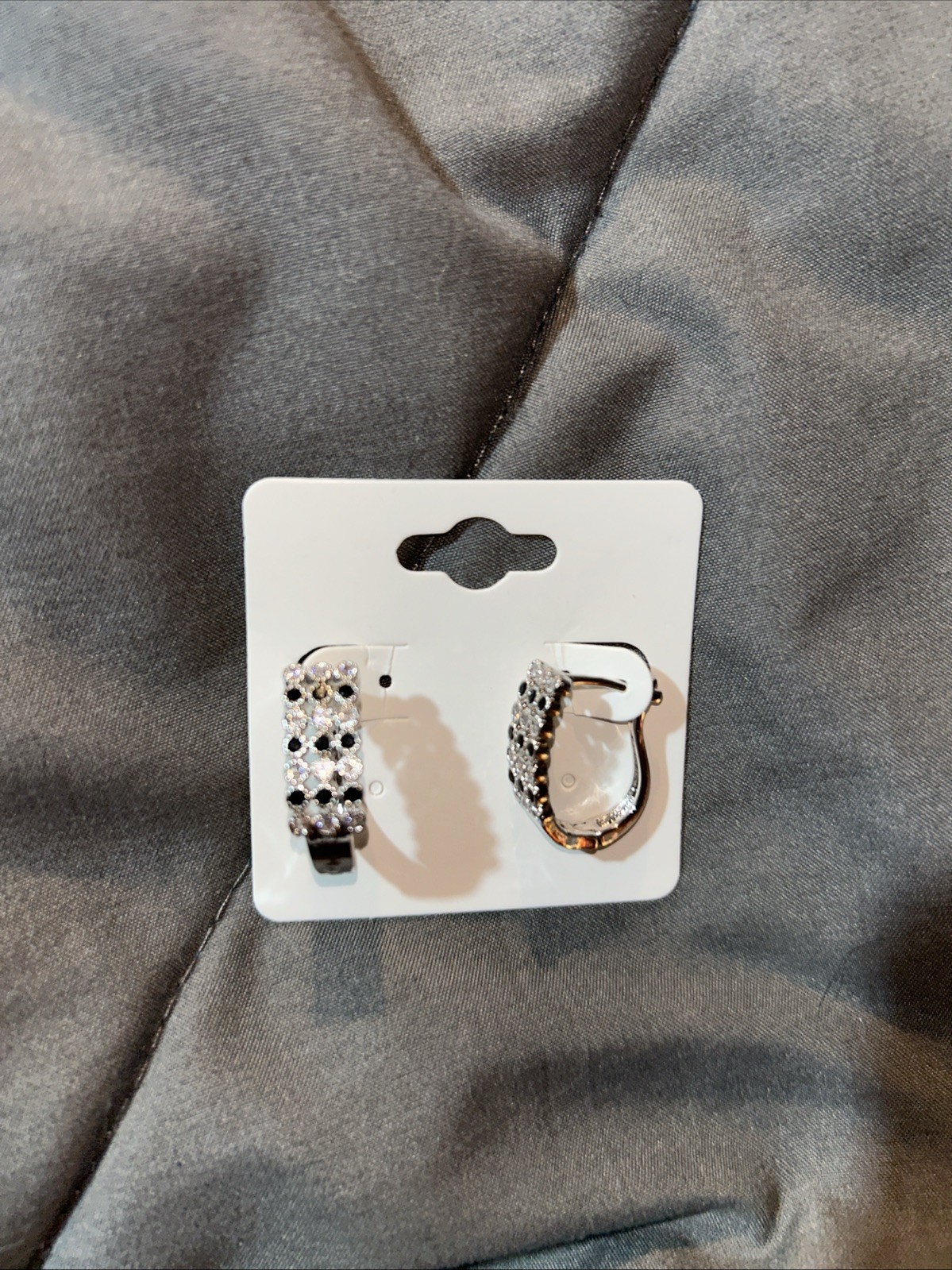 White Gold Filled Black and White CZ Huggies Earrings
