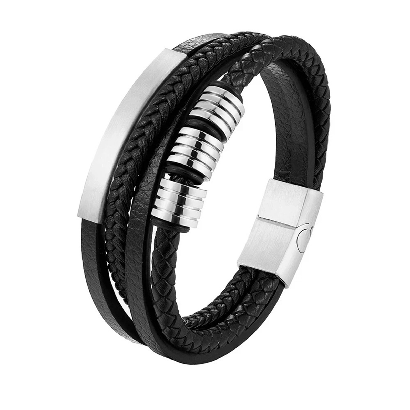 Men Leather Bracelet Stainless Steel Magnetic Clasp Fashion Wristband Bangle