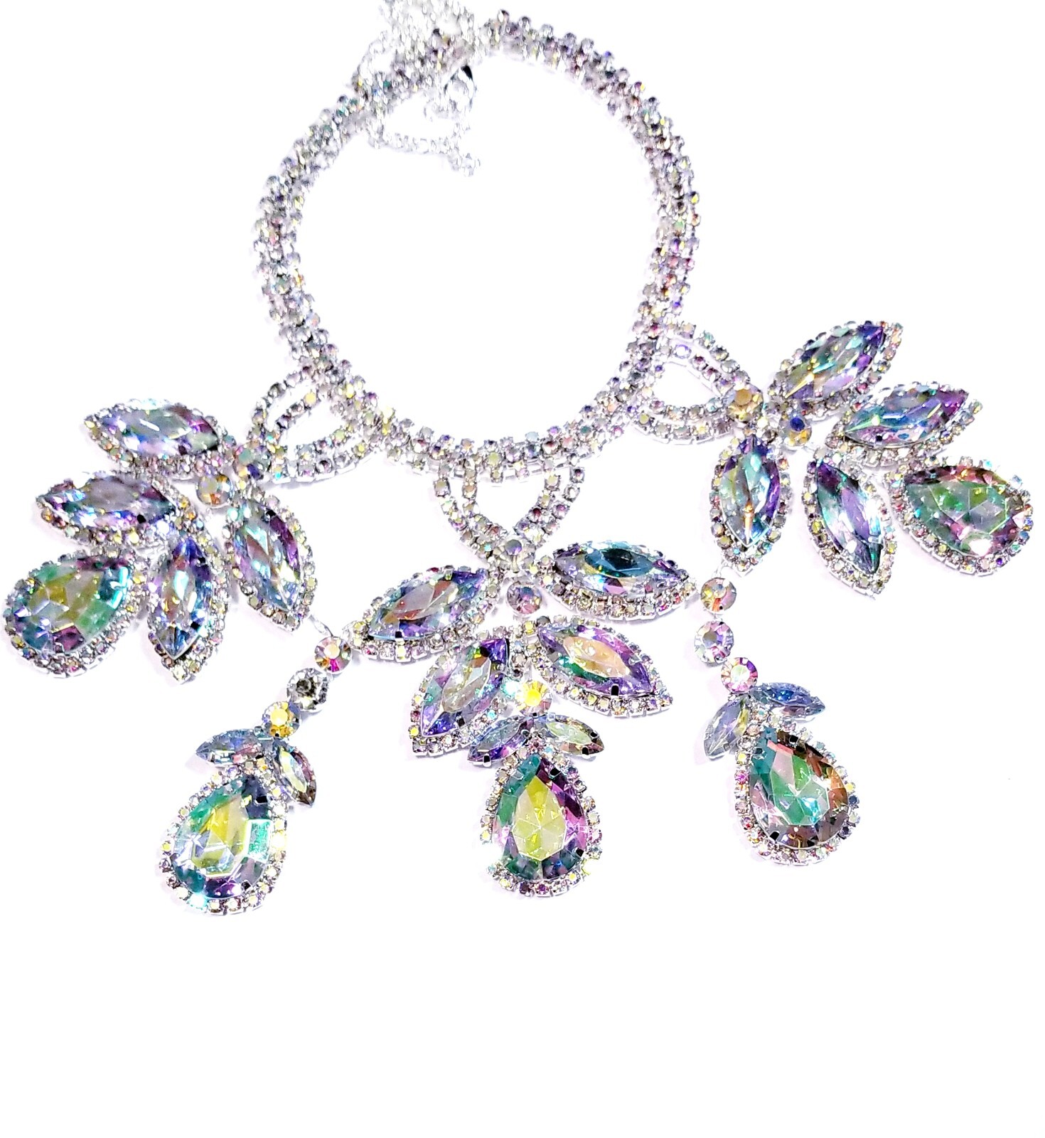 AB Iridescent Choker Rhinestone Crystal Necklace Bridal Prom Pageant
