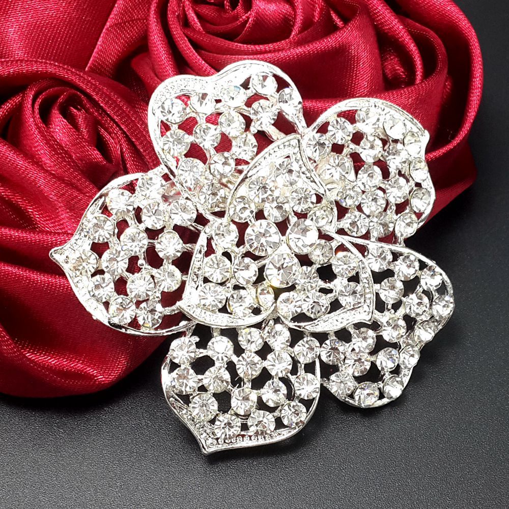 Lot32 Bulk Alloy Silver Rhinestone Crystal Flower Brooches Pins DIY Bouquet