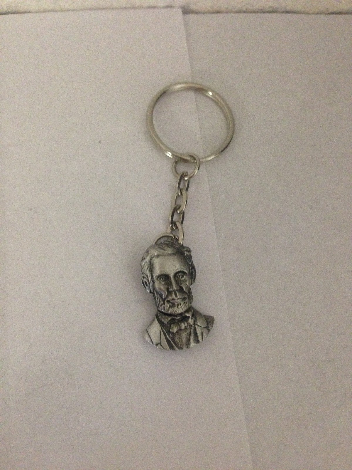 Abraham Lincoln R50 English Pewter Emblem on a Split Ring Keyring