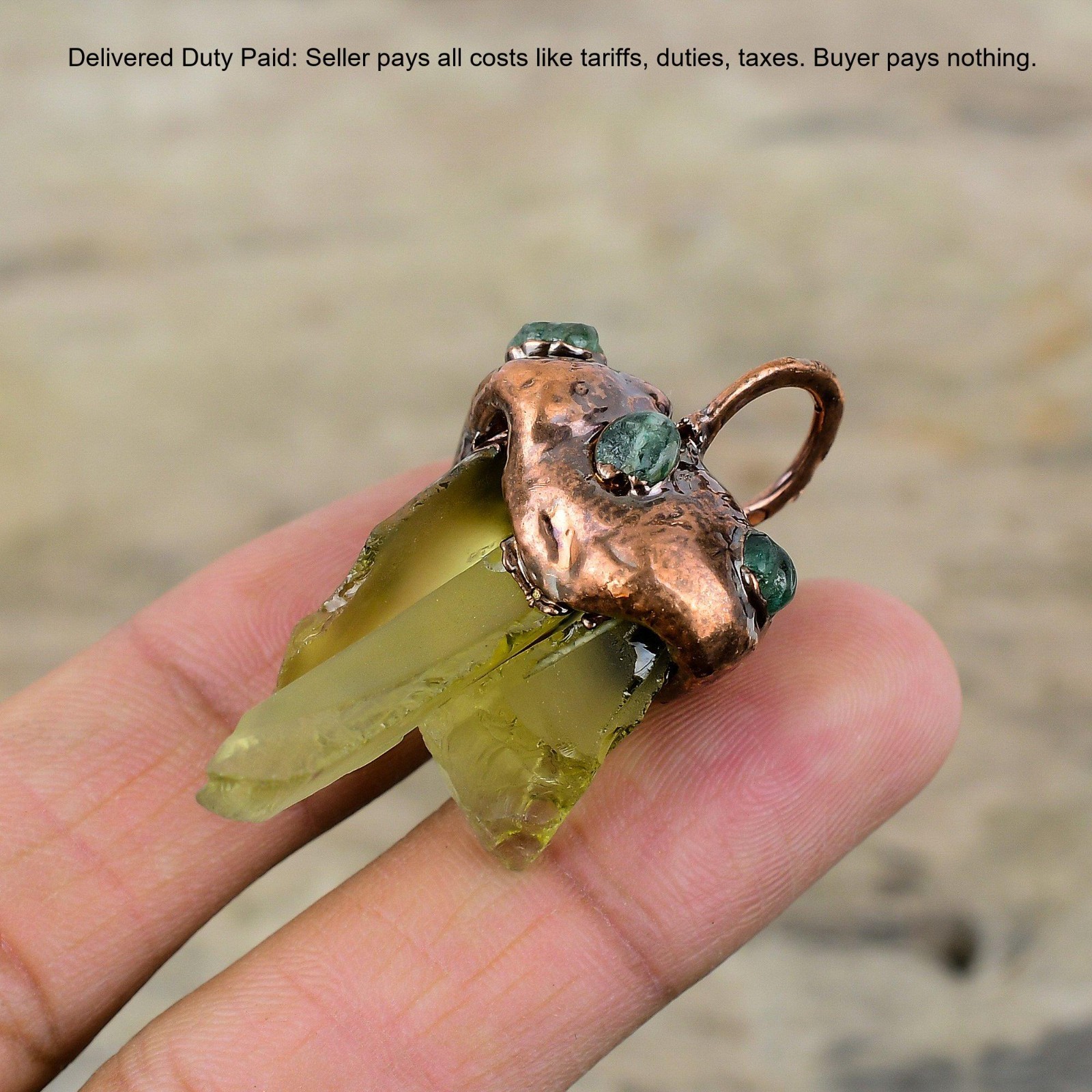 New Year Sale Copper Natural Green Amethyst Rough Electroformed Twisted Pendant