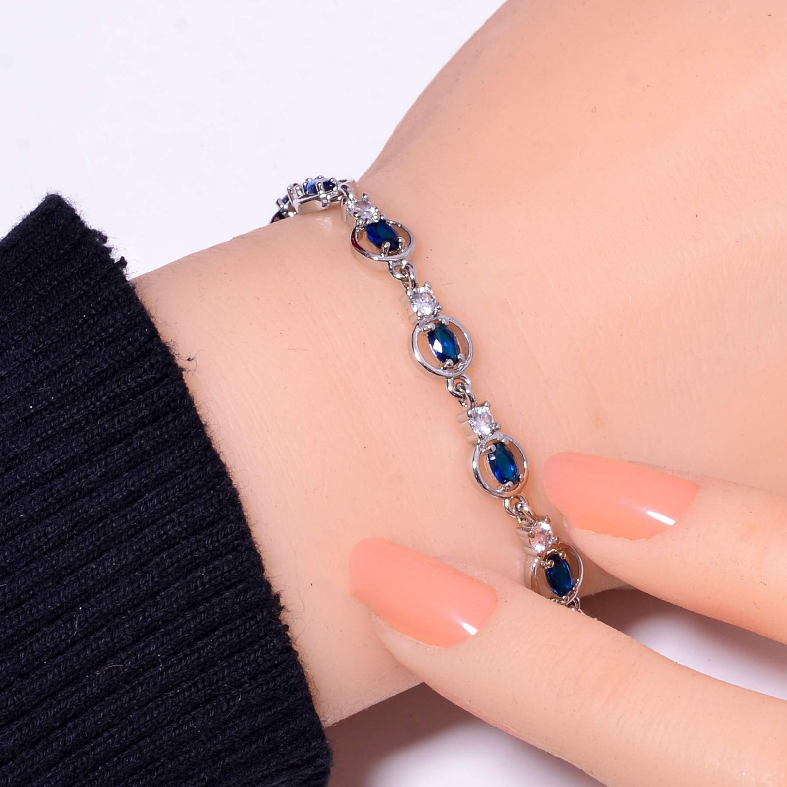 Blue Sapphire & CZ – Simulated 925 Sterling Silver Tennis Bracelet 8.99″ B069540