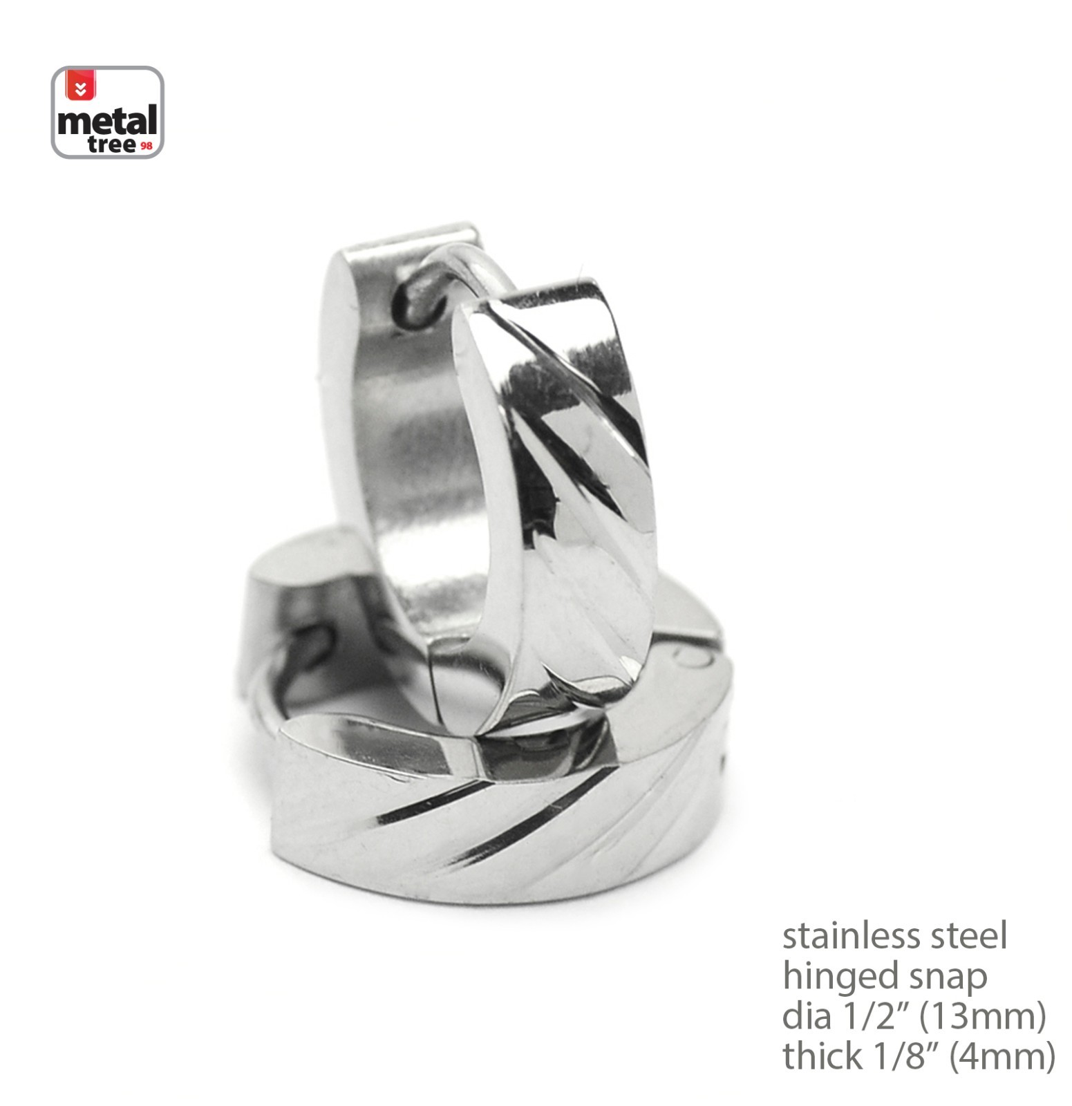 Mens Women 2pc Punk Stainless Steel Huggie Hoop Hinged Snap Earrings SSHE 027 S