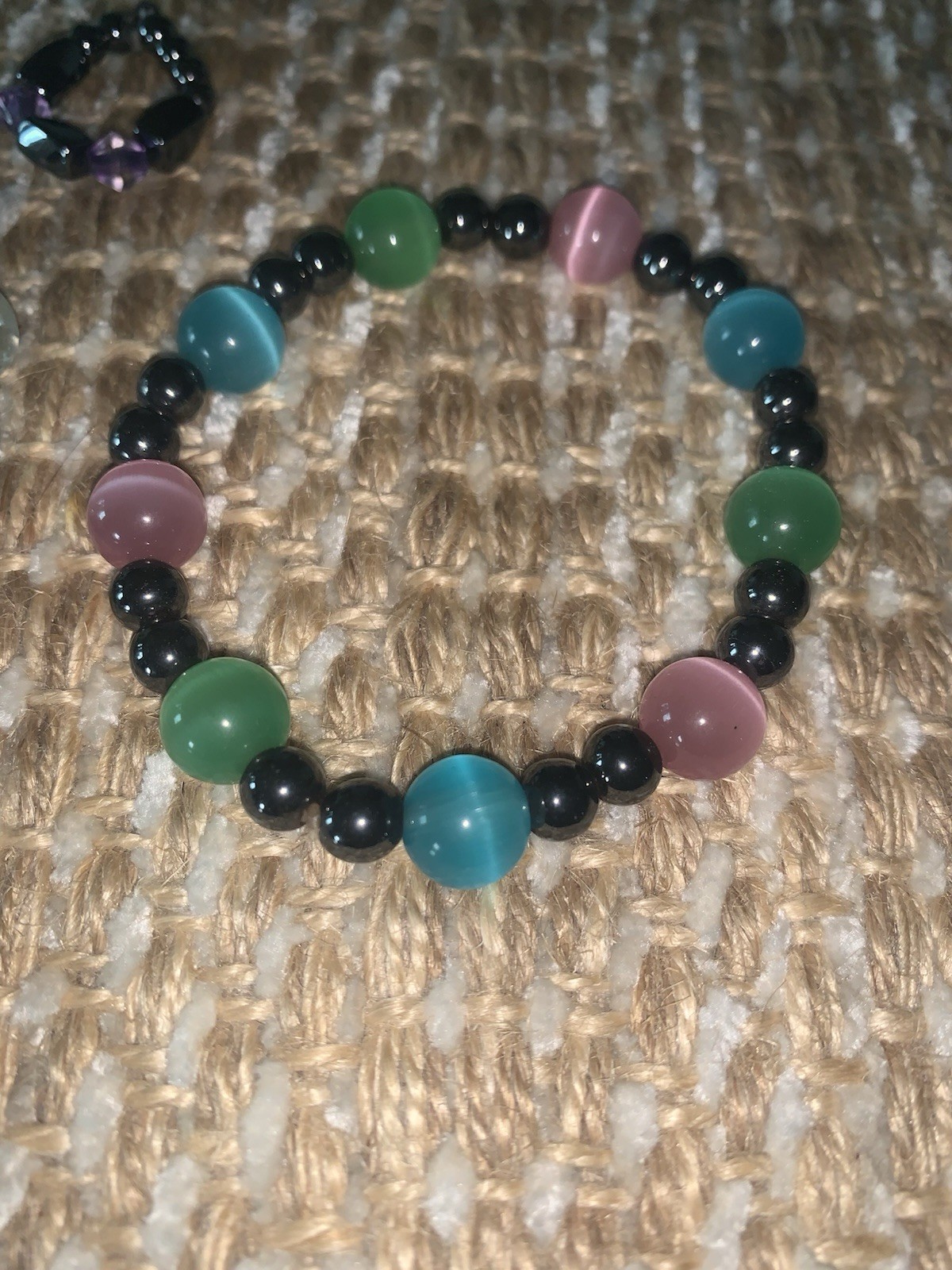 Magnetic Bracelet Hematite Bead Crystal Stretch Healing Therapy Stone 2 + Ring