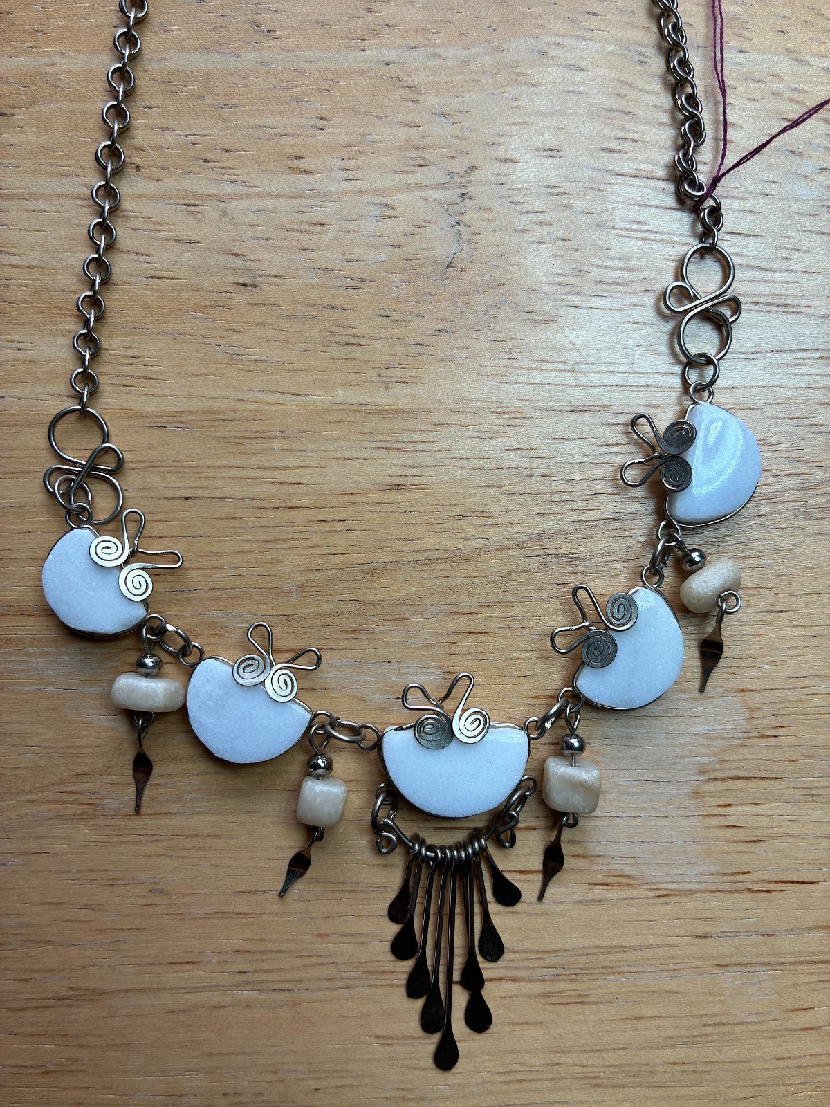 Lot Of 5 Peruvian Alpaca Silver Wire Wrapped Semi Precious Stone Bead Necklaces