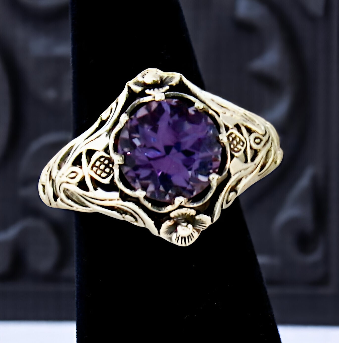 ART NOUVEAU STYLE 925 SILVER COLOR CHANGING SIMULATED ALEXANDRITE RING #326
