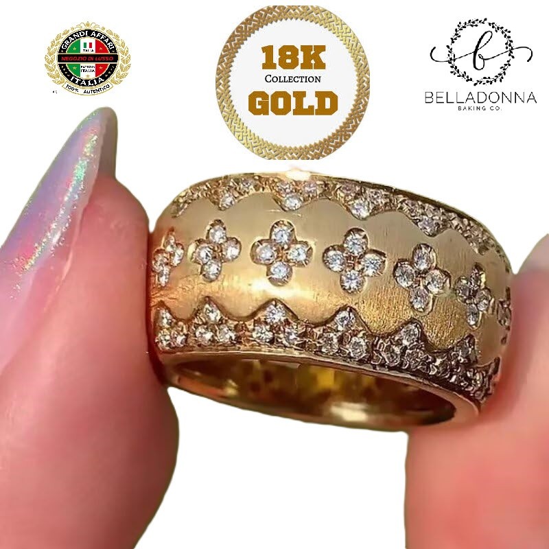 Italian 18k GoldHandmade Ring Diamond Cut Zirconia Luxury Elegant Size 7.0 New