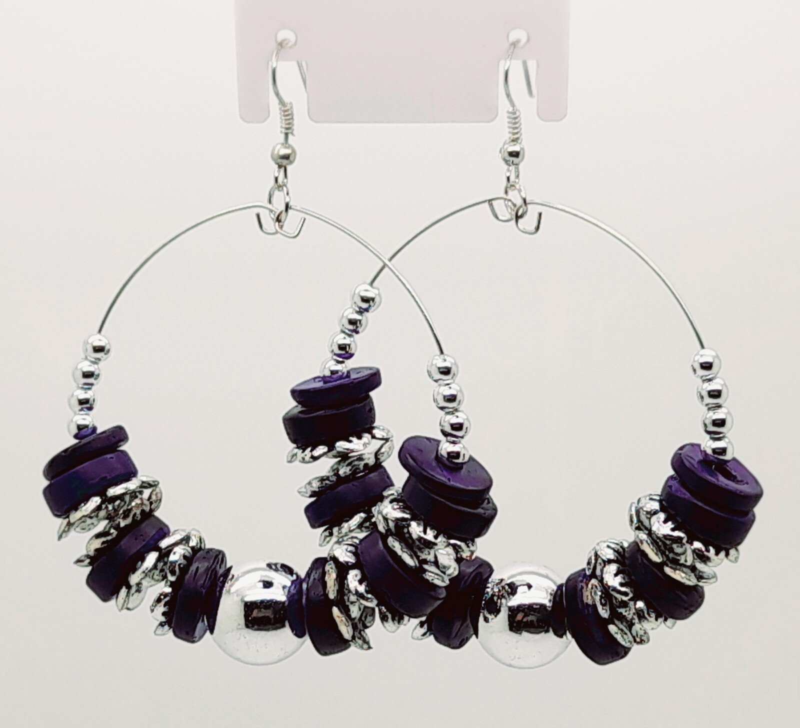 Winter color purple Wood &silver Bead drop/Chandelier fashion jewelry Earrings