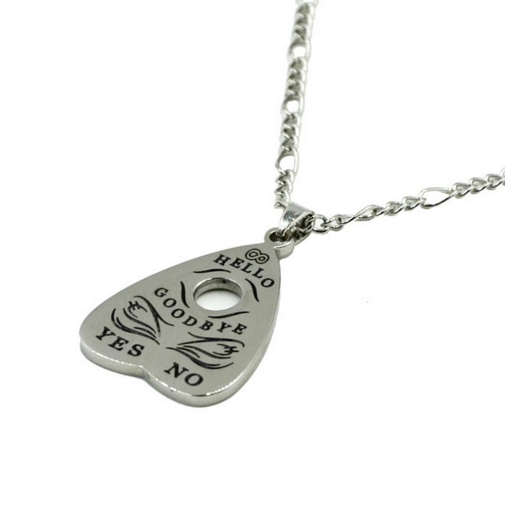 OUIJA BOARD PLANCHETTE NECKLACE Silver Tone Metal Wood Pendant Goth Occult Punk
