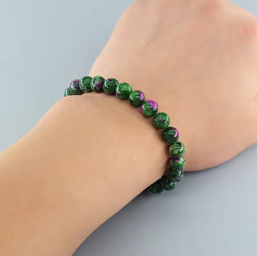 Natural Ruby Zoisite Bracelet 8mm Round Bead Anyolite Gemstone Women Gift 7 inch